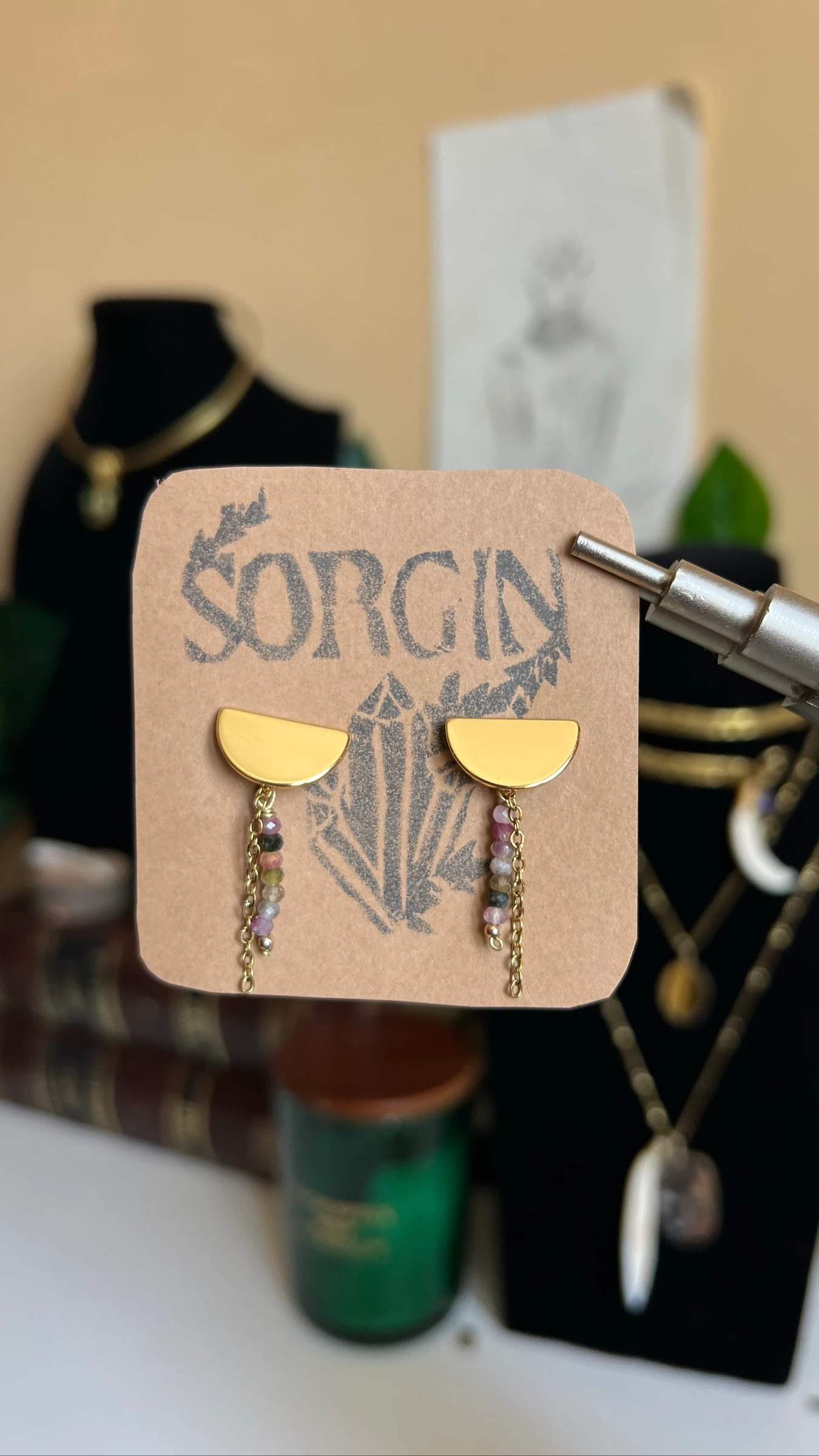Pendientes Gold Plated con Turmalina Sandia